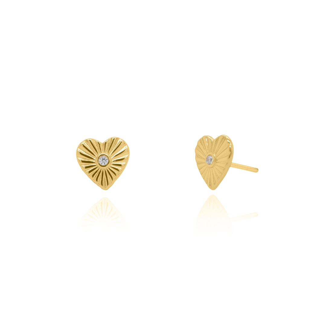 Cubic Zirconia Sunbeam Heart Stud Earrings