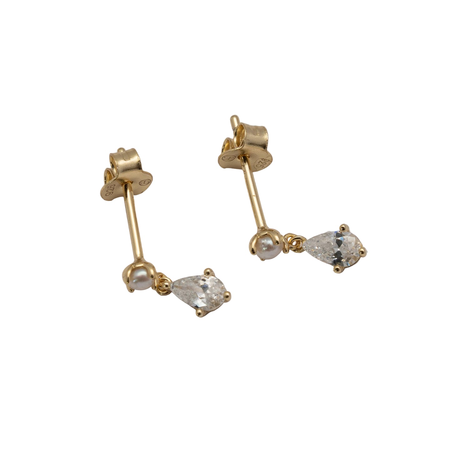 Freshwater Pearl & Pear CZ Dangle Stud Earrings