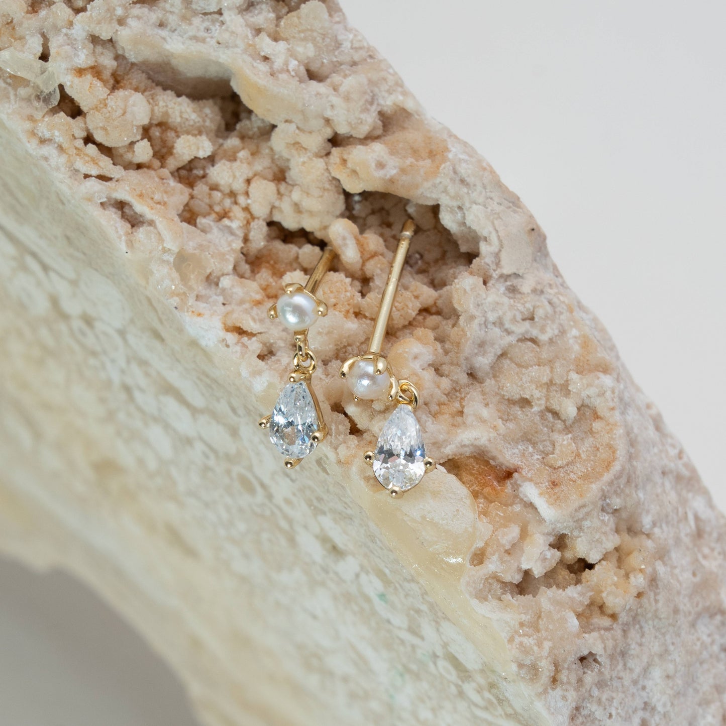 Freshwater Pearl & Pear CZ Dangle Stud Earrings