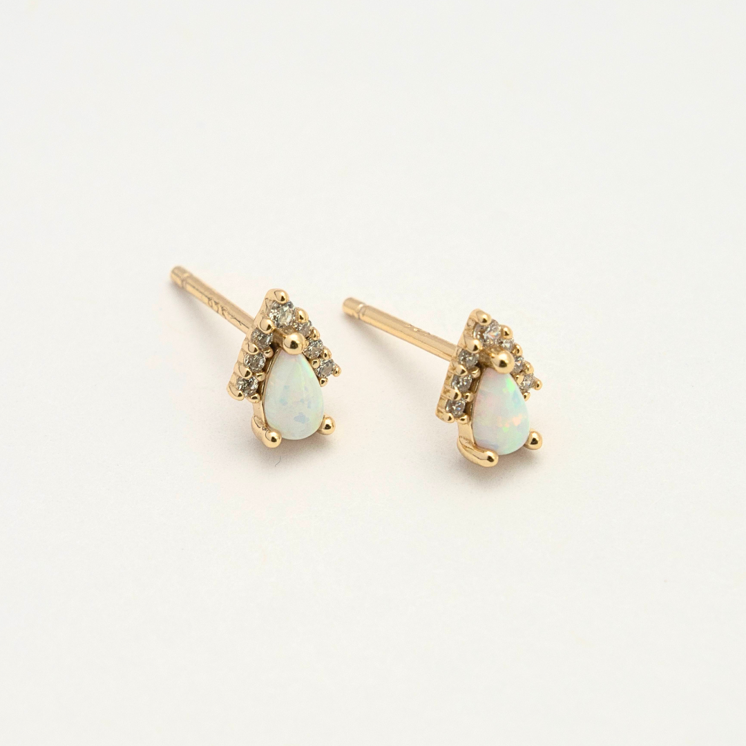 Cubic Zirconia & Opal Stud Earrings