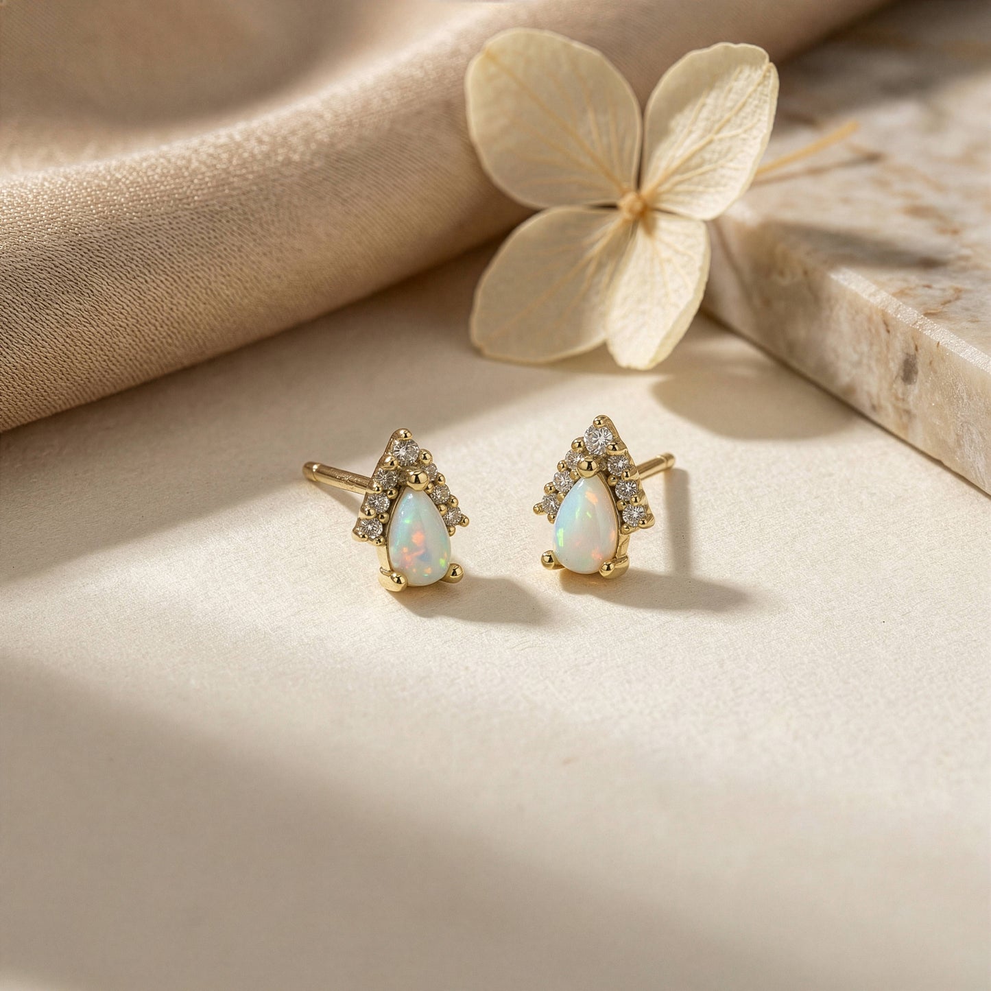 Cubic Zirconia & Opal Stud Earrings