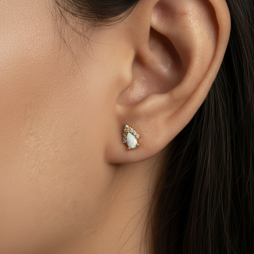 Cubic Zirconia & Opal Stud Earrings