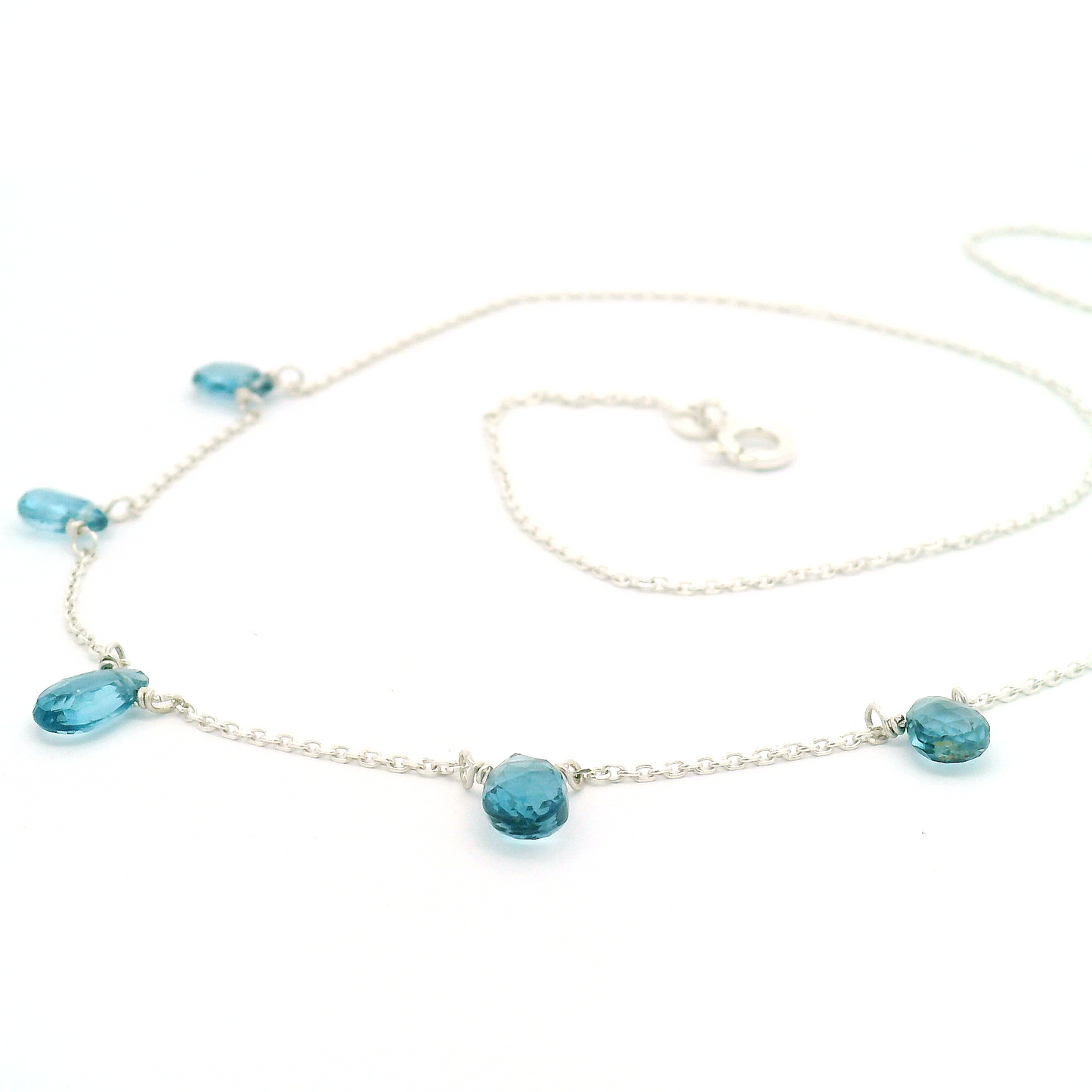 Silver Teardrop Blue Topaz Necklace