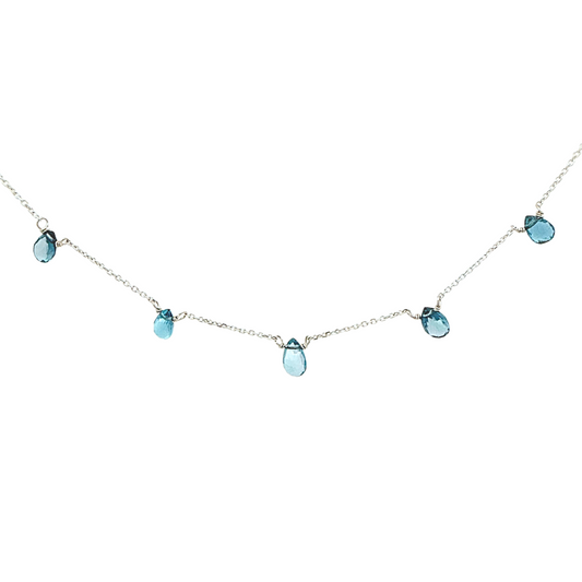 Silver Teardrop Blue Topaz Necklace