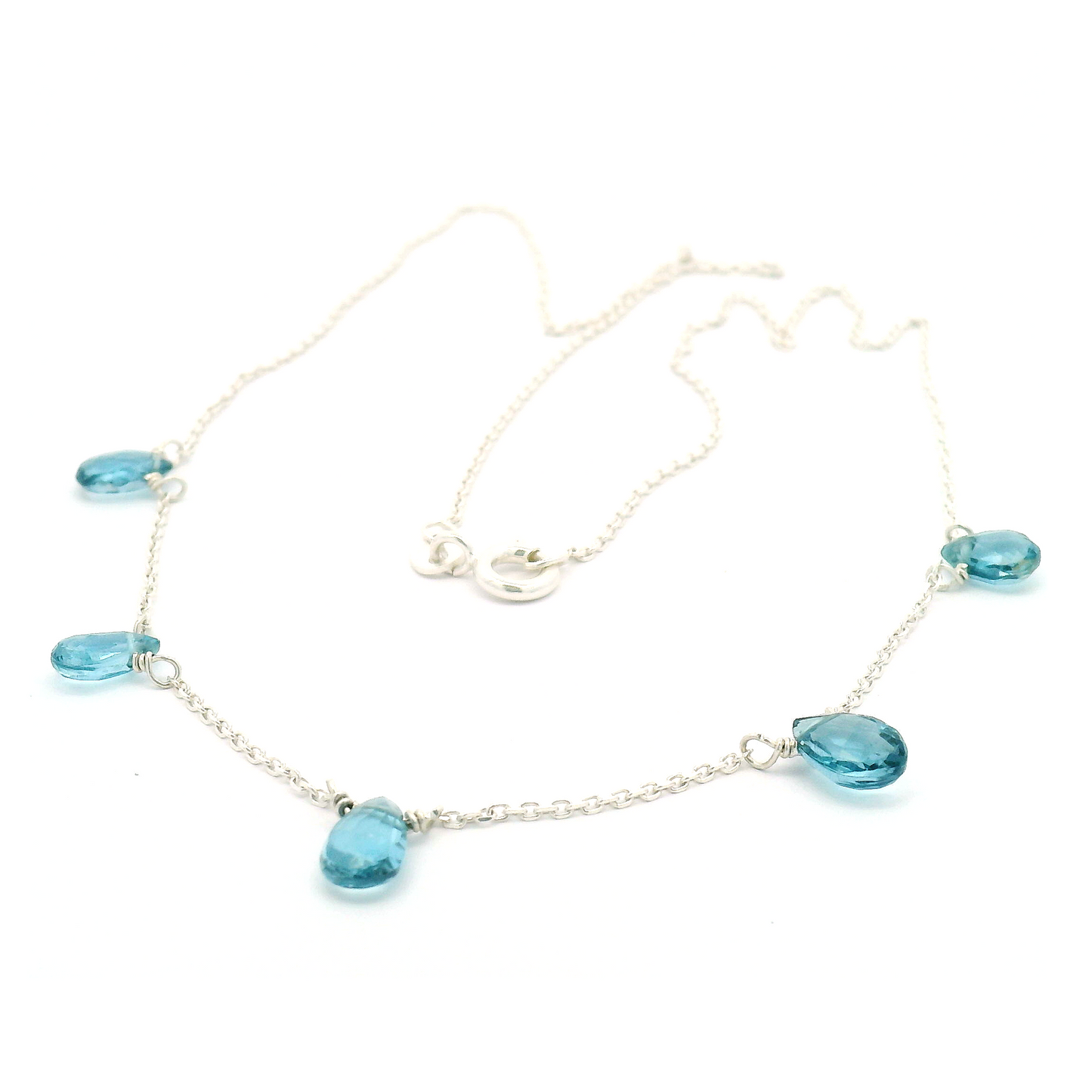 Silver Teardrop Blue Topaz Necklace
