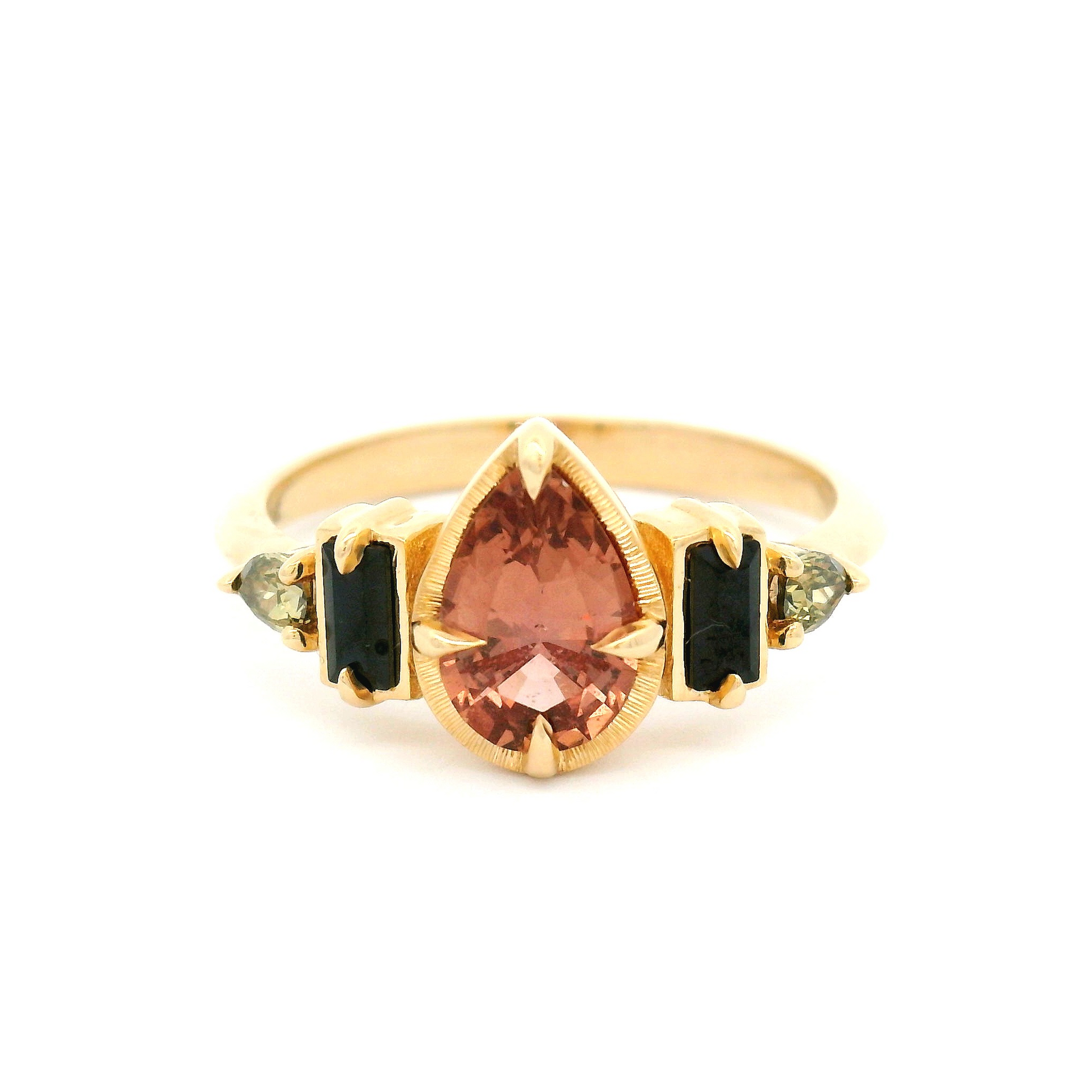 14k Yellow Mulit-Stone Ring with 1.01ct Peach-Orange Sapphire with Accent Gems