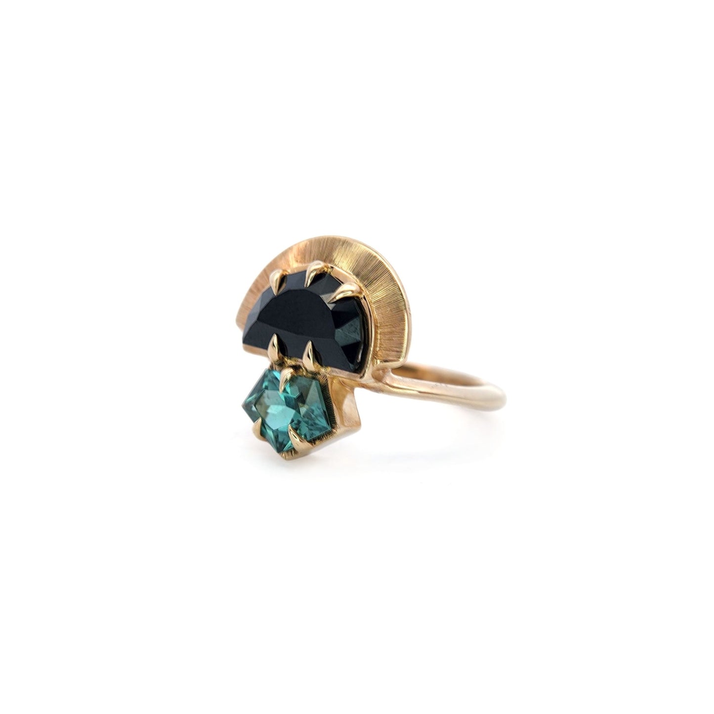 Yzma - 10k Yellow 2.52ct Black Spinel and 0.99ct Mint Tourmaline Crowned Ring