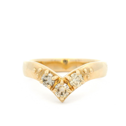 10k Yellow Contour Band with Three Champagne Diamonds