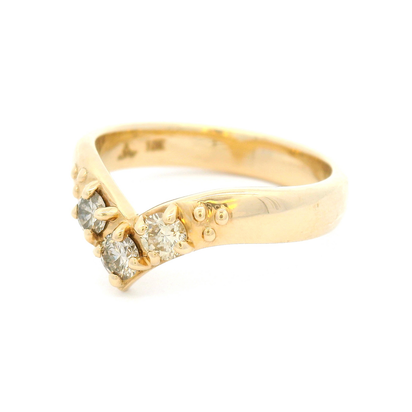 10k Yellow Contour Band with Three Champagne Diamonds