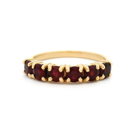 10k Yellow Anniversary Ring with 1.2cts Total of Claw-Set Rubies