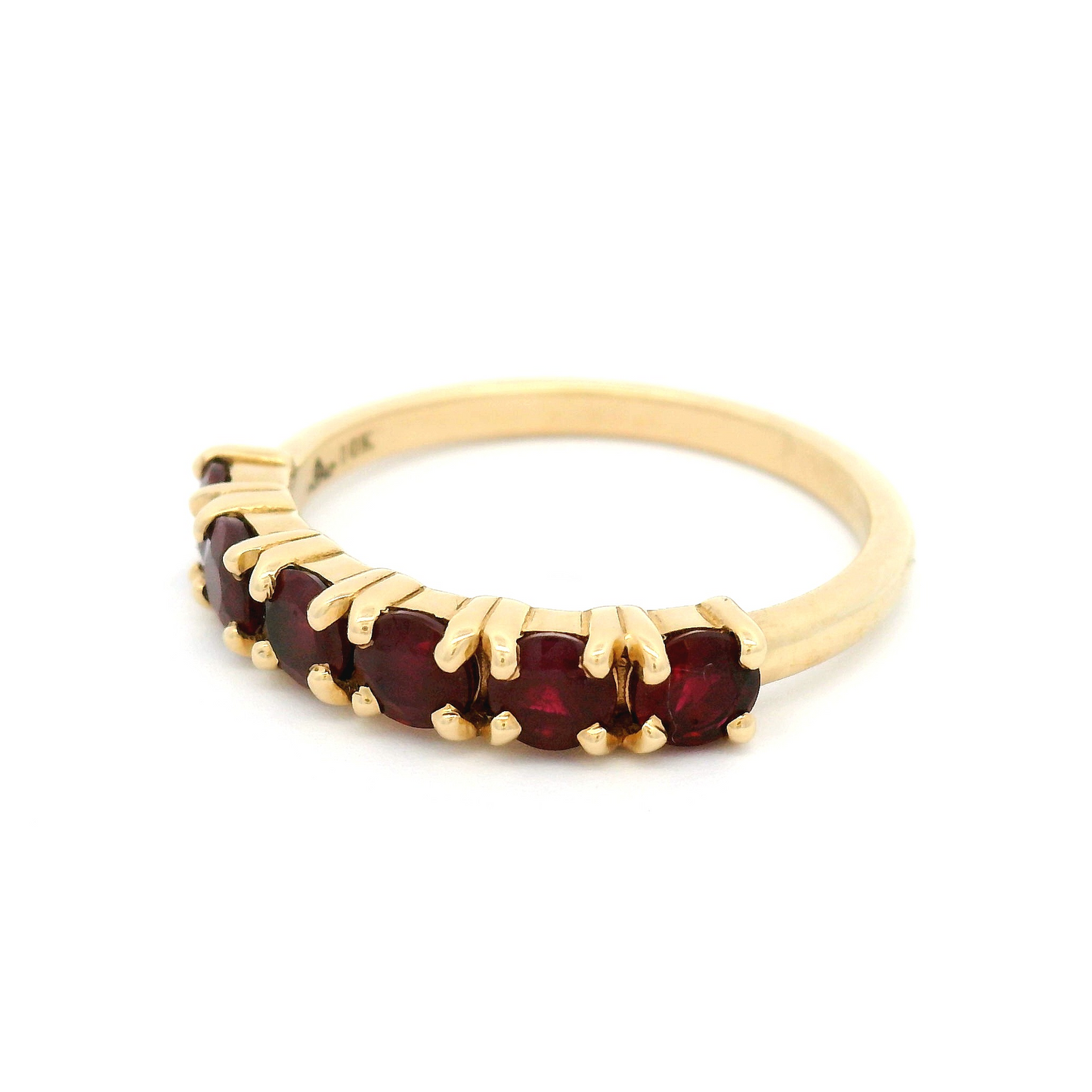 10k Yellow Anniversary Ring with 1.2cts Total of Claw-Set Rubies