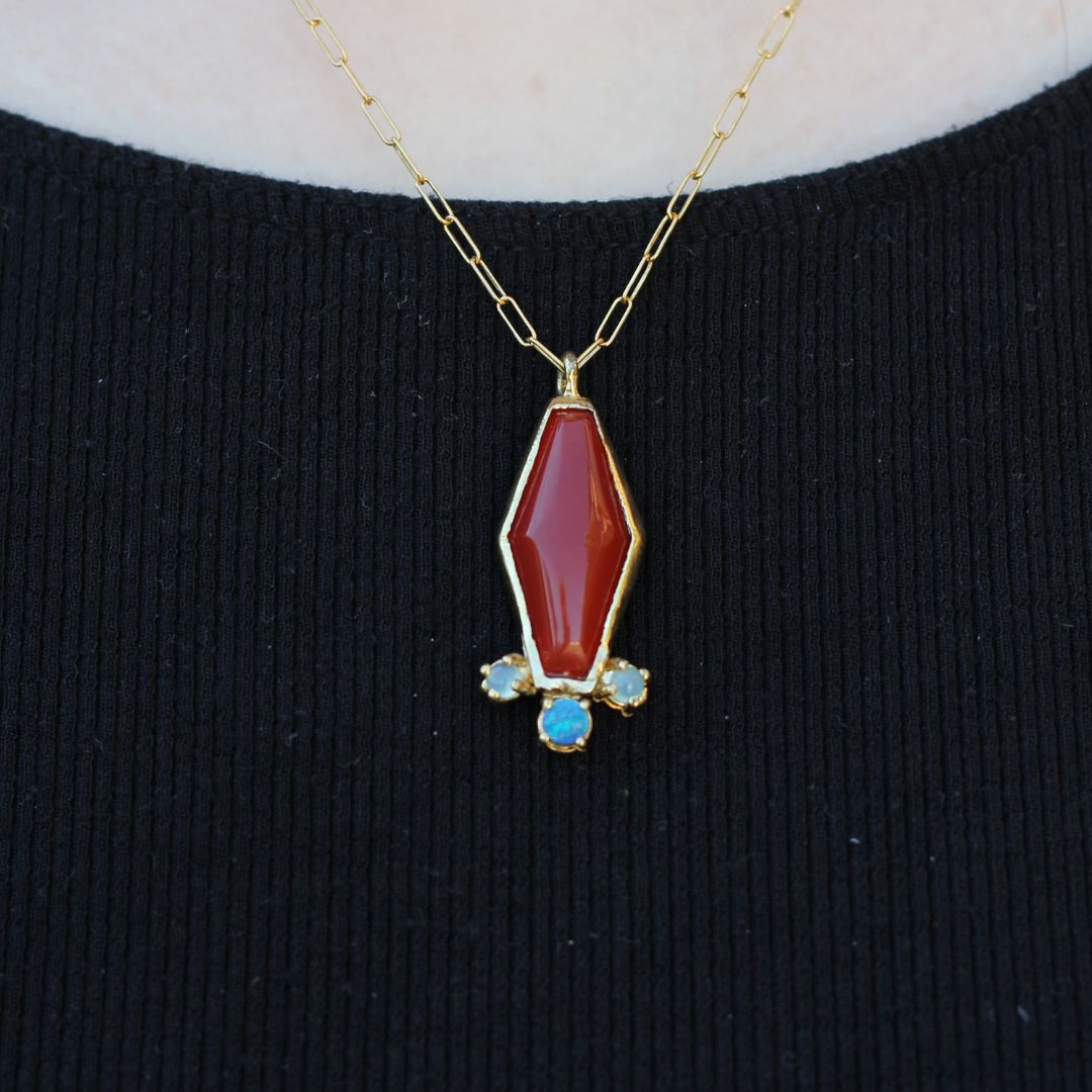 Carnelian Blue Opal Quartz Necklace