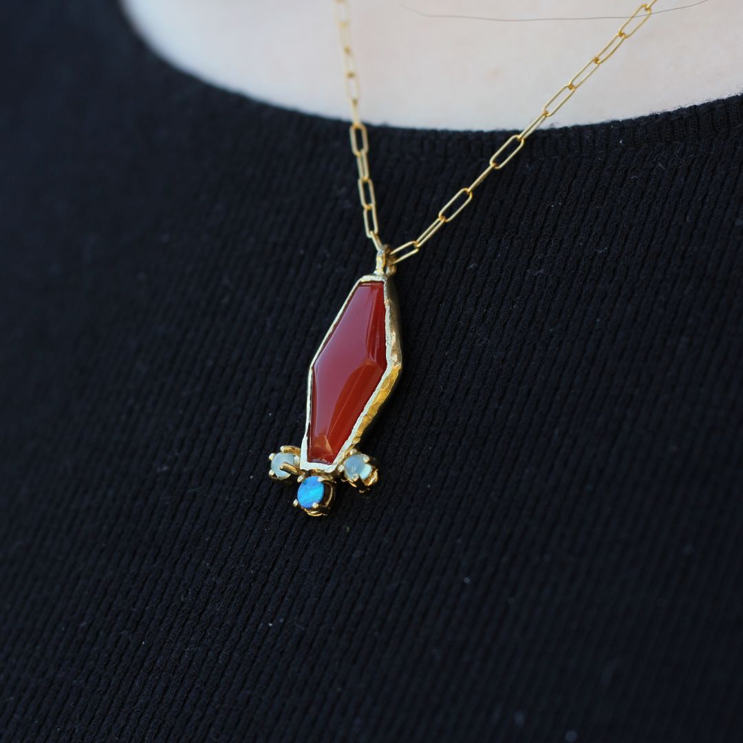 Carnelian Blue Opal Quartz Necklace
