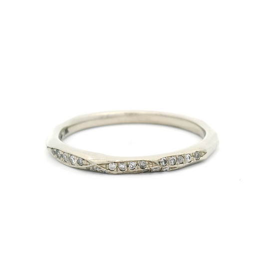 10k White Faceted Band with 0.10cts White Diamonds