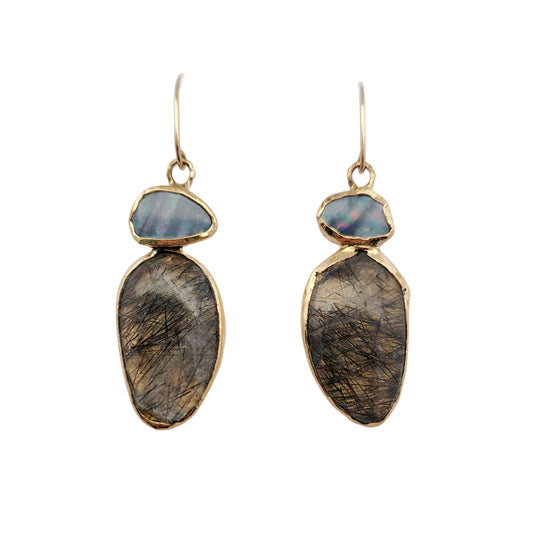 Tourmalated Quartz & Australian Opal Drop Earrings