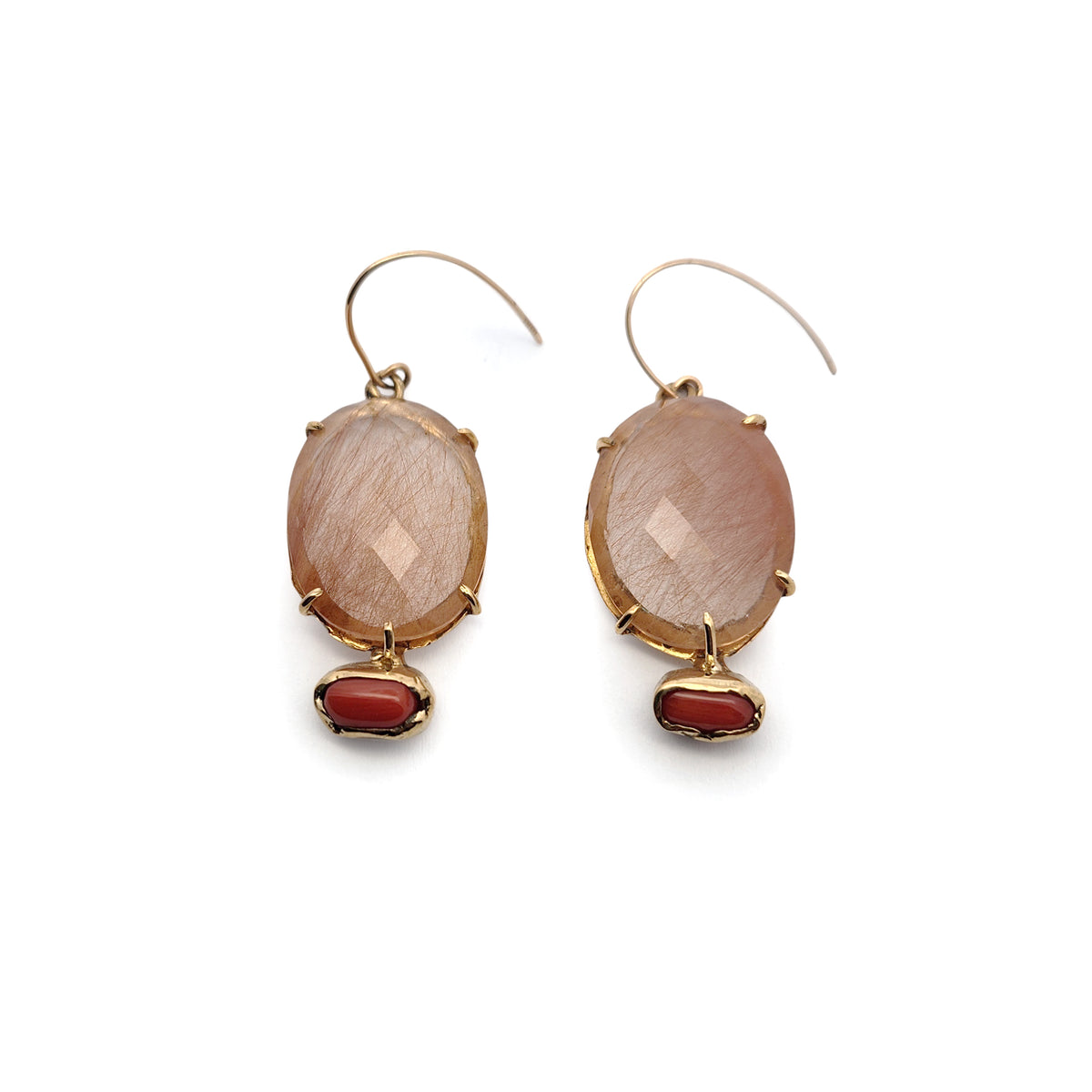 Rutilated Quartz & Coral Drop Earrings