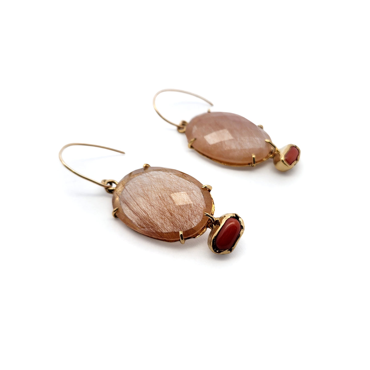 Rutilated Quartz & Coral Drop Earrings