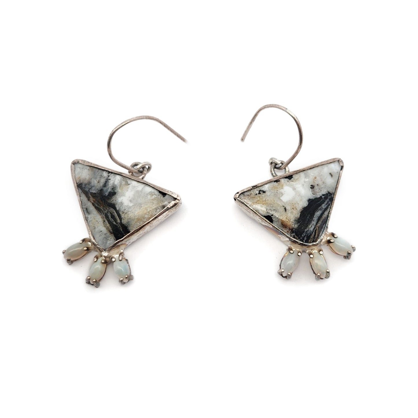 Triangular White Turquoise & Opal Earrings