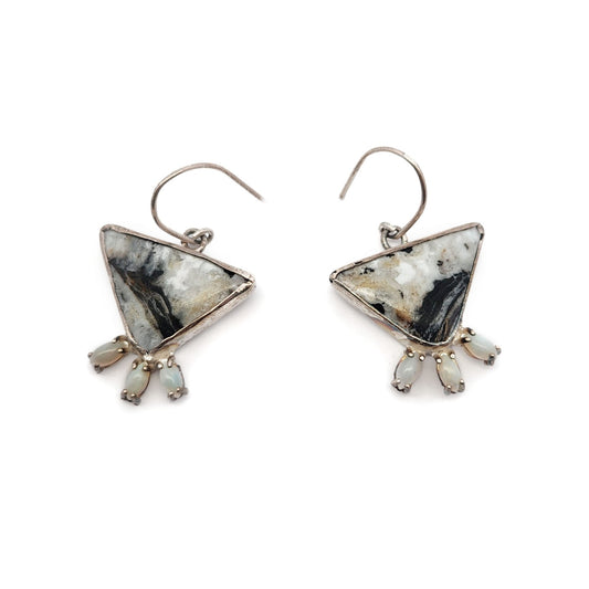 Triangular White Turquoise & Opal Earrings