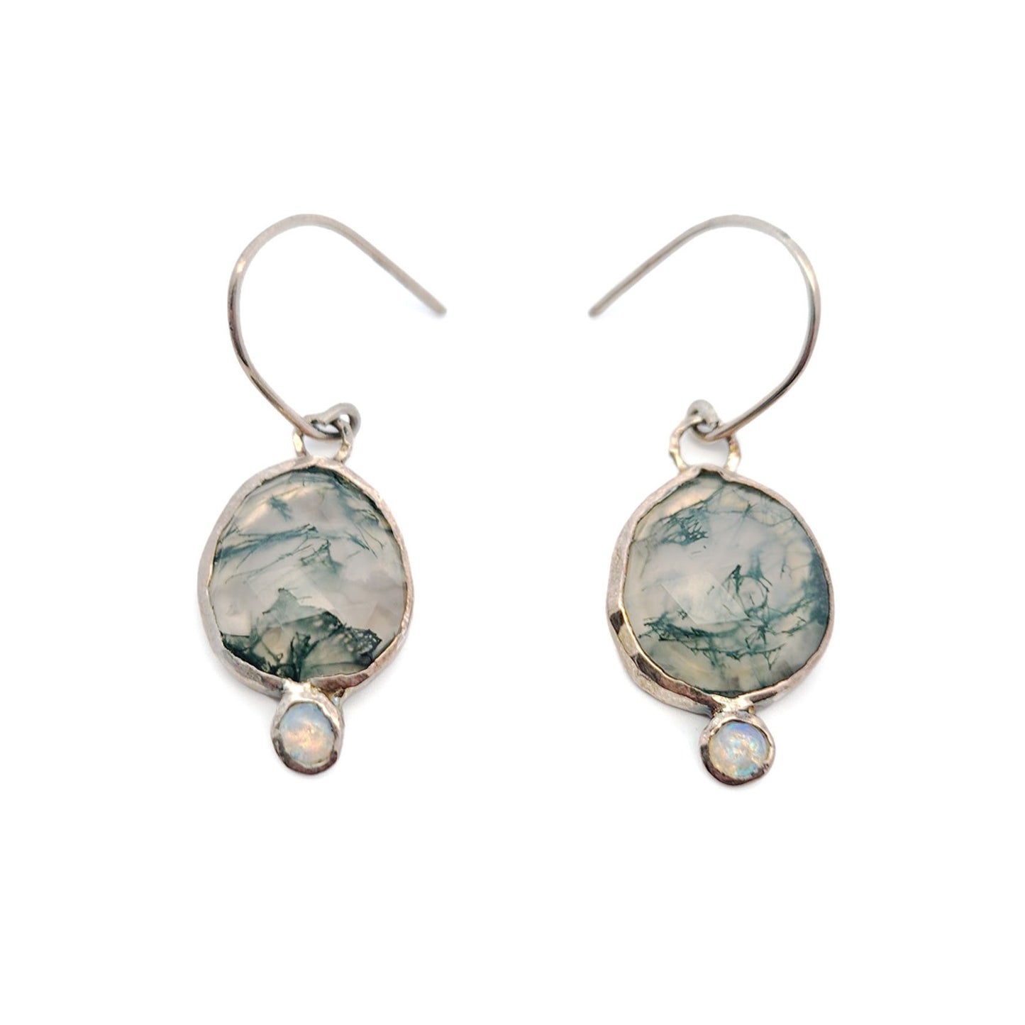 Freeform Moss Agate & Opal Earrings