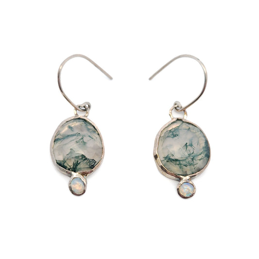 Freeform Moss Agate & Opal Earrings