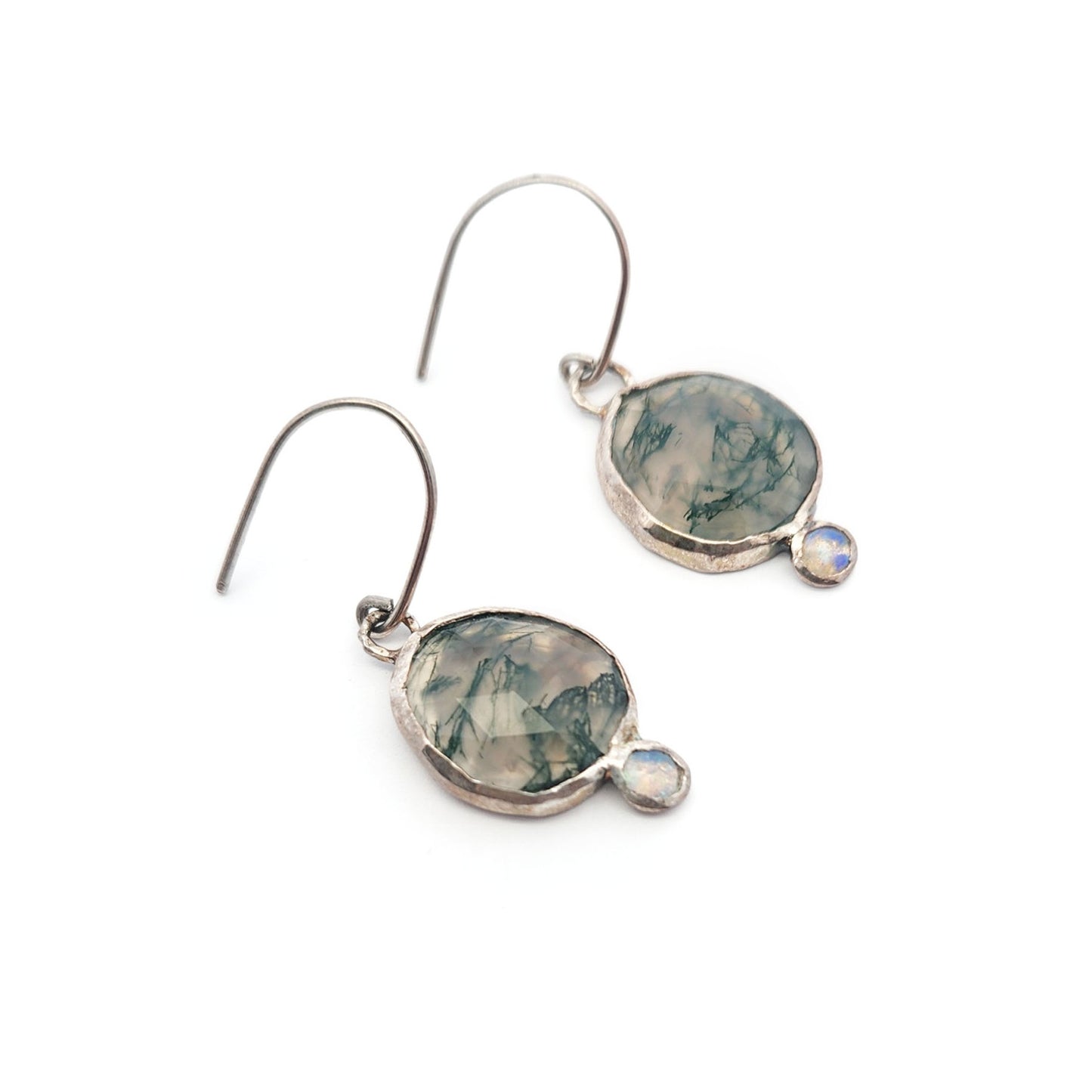 Freeform Moss Agate & Opal Earrings