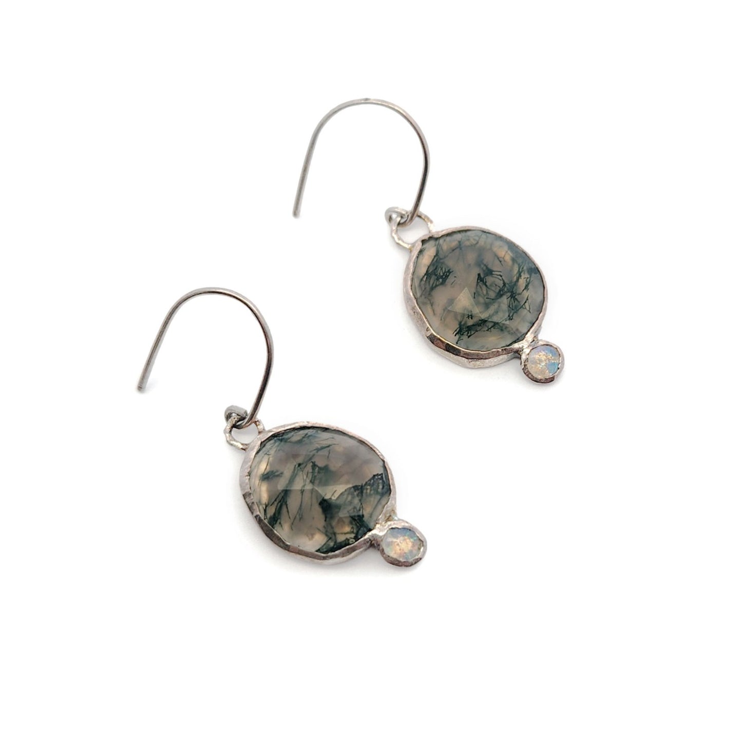 Freeform Moss Agate & Opal Earrings