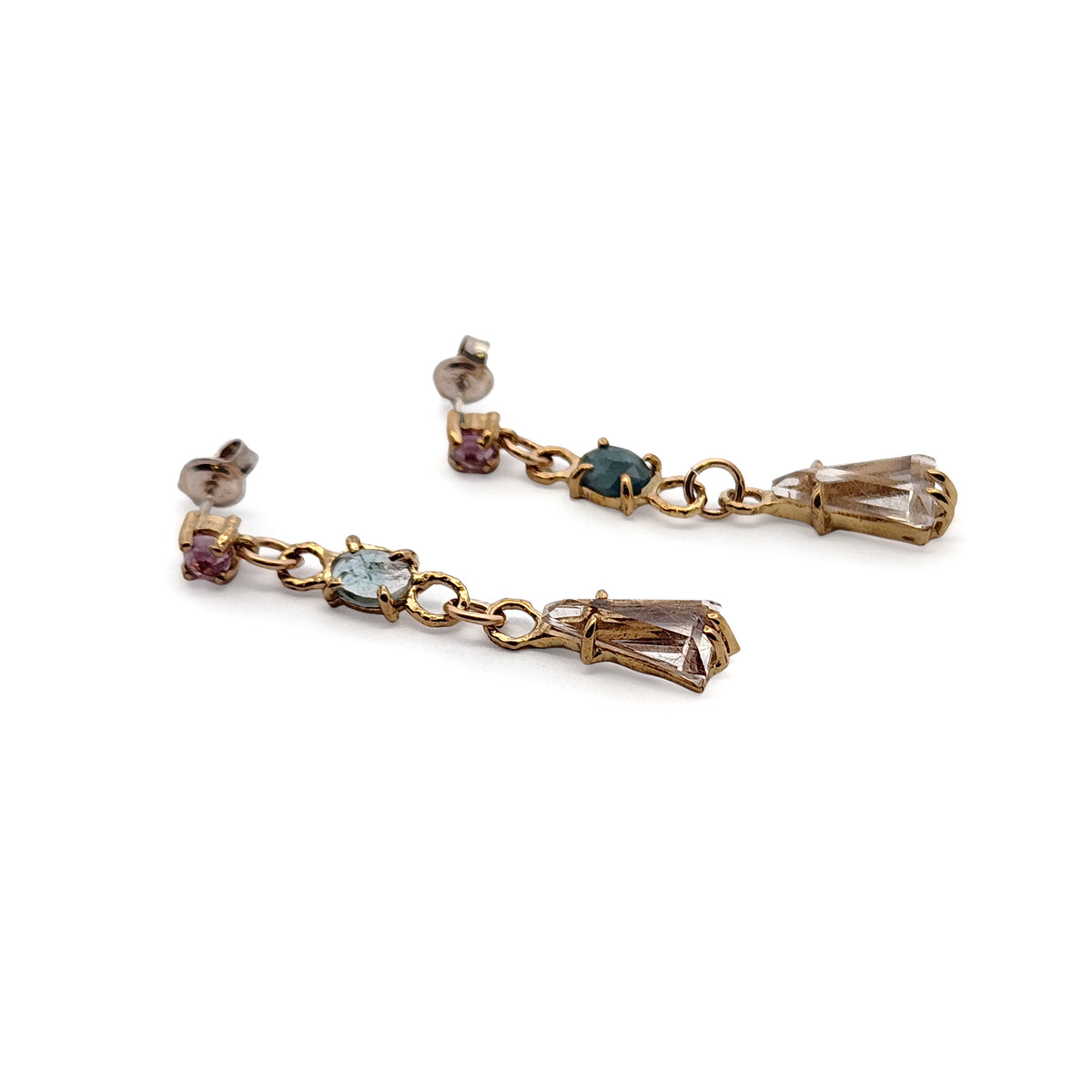 Rutilated Quartz Mixed Gemstone Drop Earrings