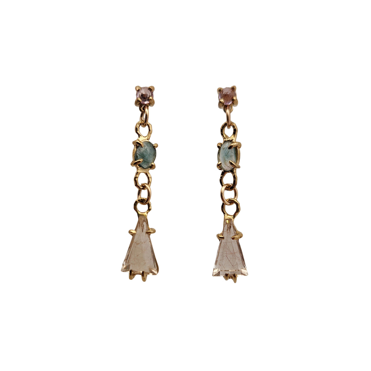 Rutilated Quartz Mixed Gemstone Drop Earrings