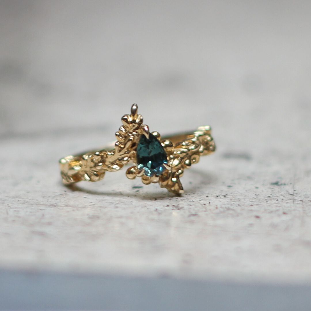 Silvia - Green Pear Sapphire Ring