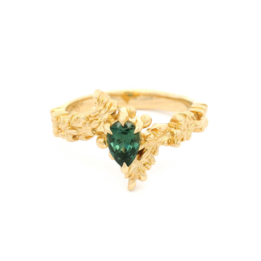 10k Yellow 0.54ct Green Pear Sapphire Ring