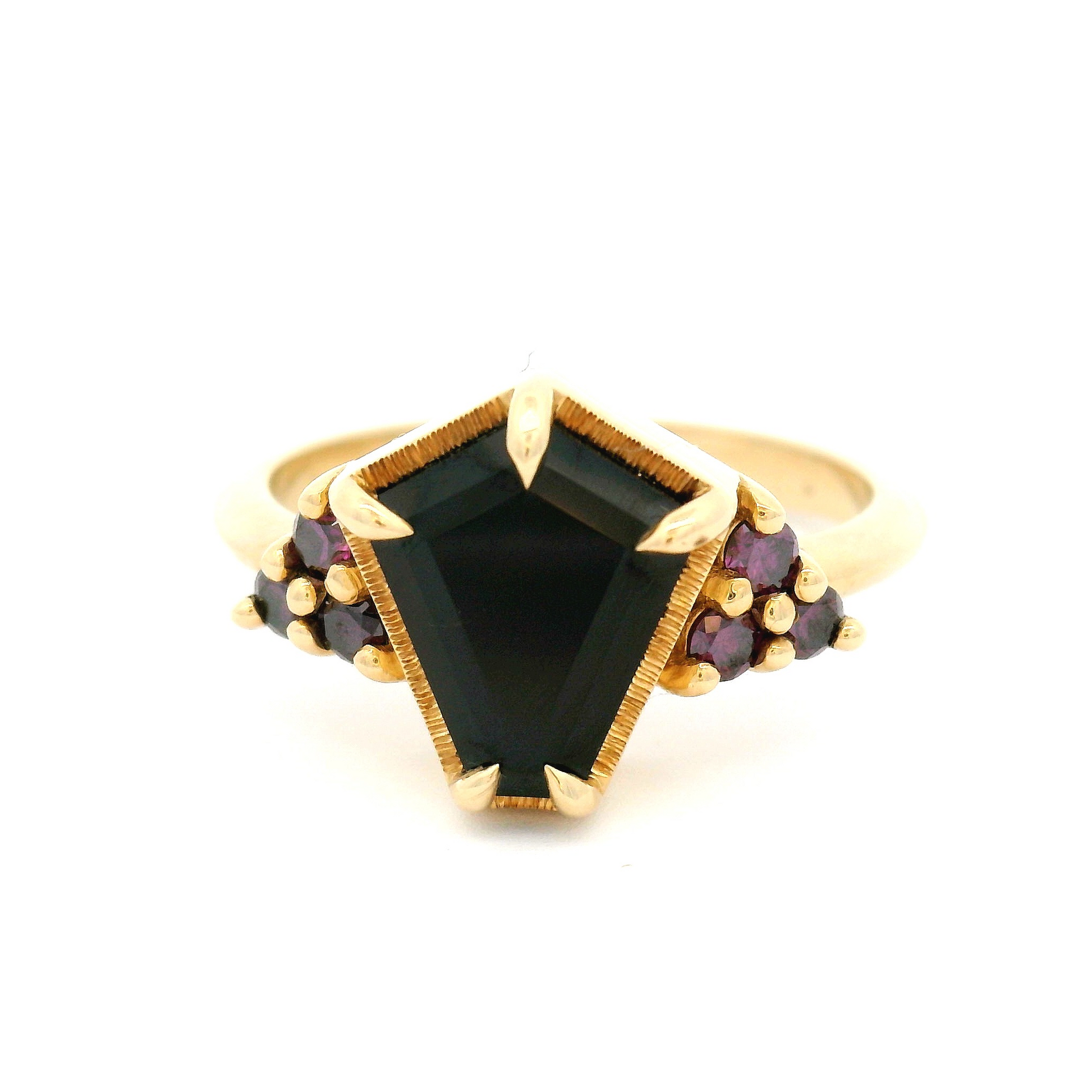 10k Yellow Multi-Stone Ring with 2.04ct Black Spinel with Accent Purple Diamonds
