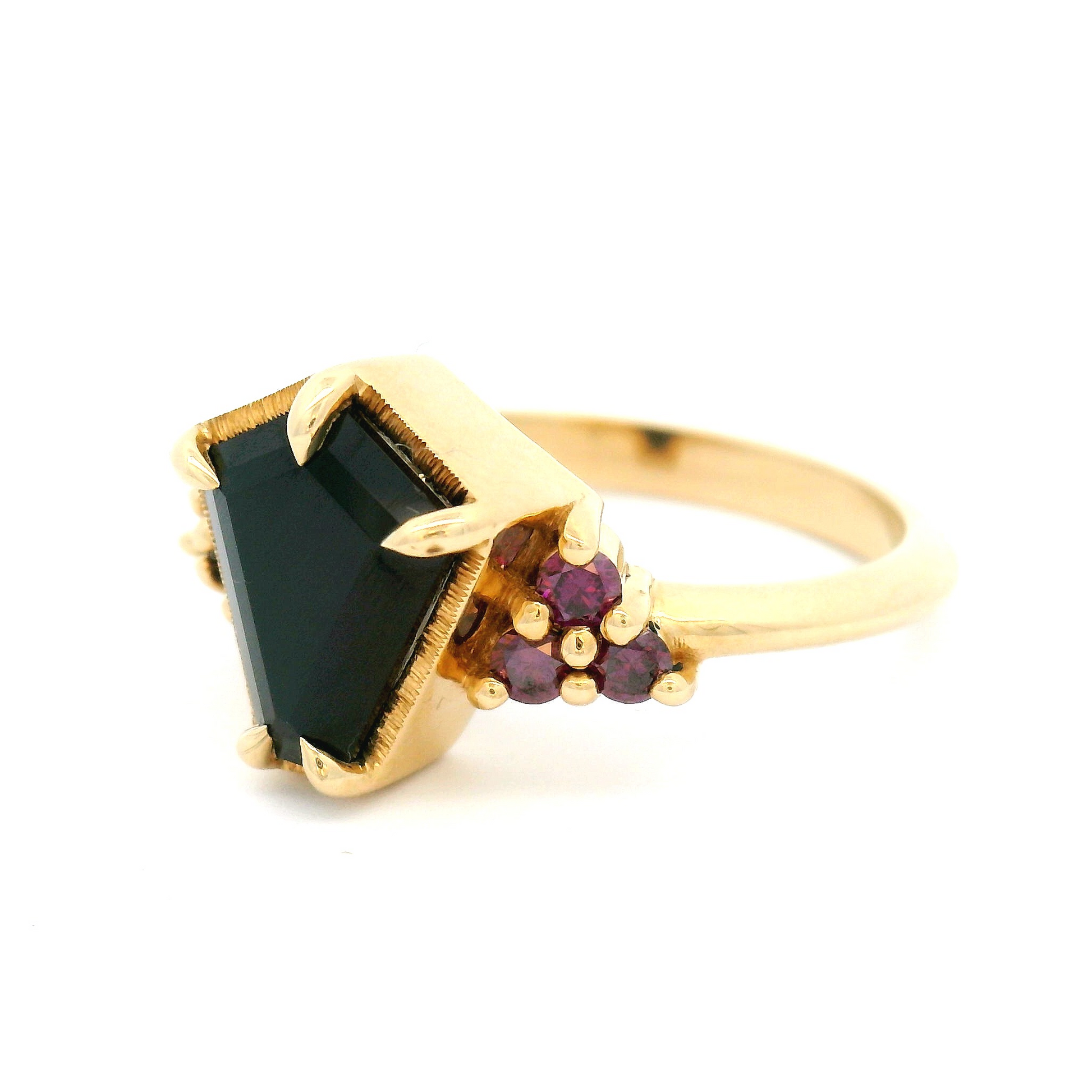 10k Yellow Multi-Stone Ring with 2.04ct Black Spinel with Accent Purple Diamonds