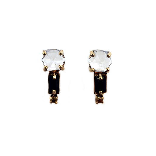 Hexagon Quartz & Black Spinel Studs