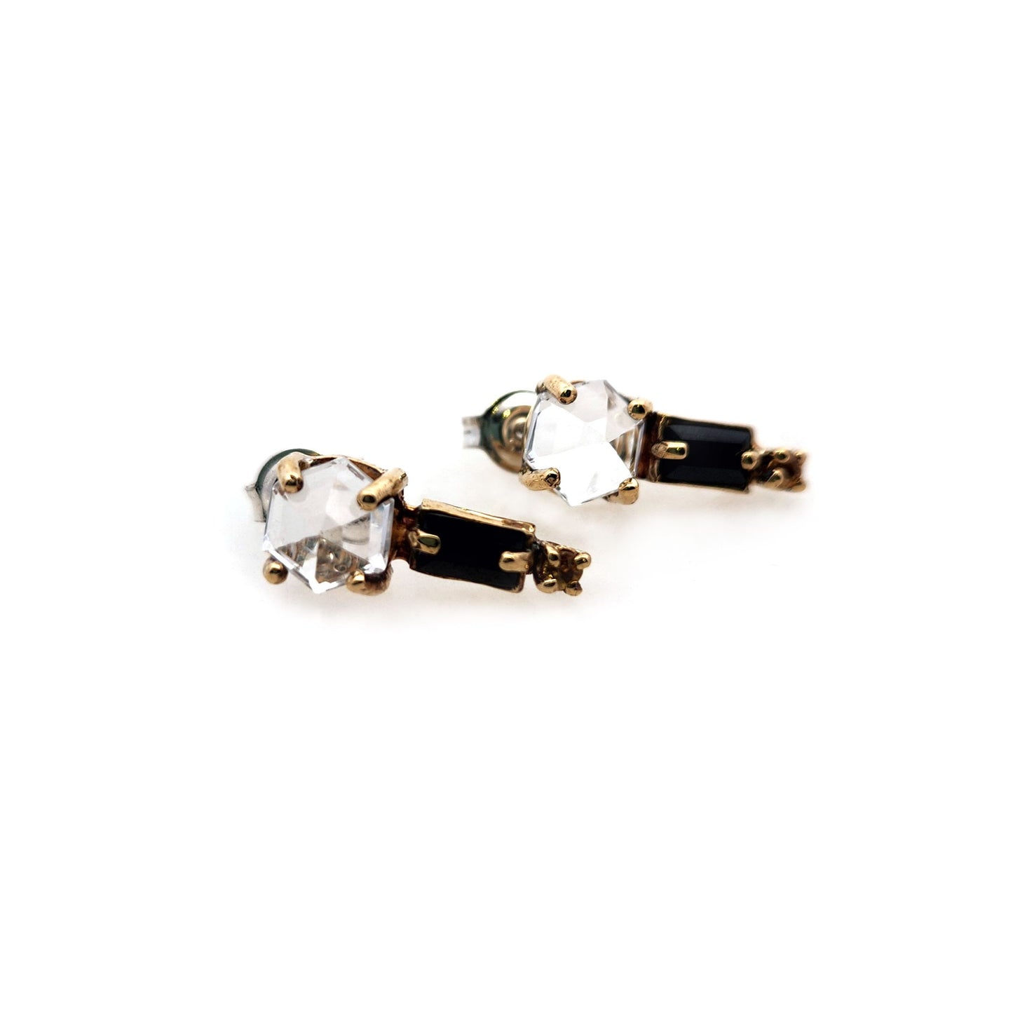 Hexagon Quartz & Black Spinel Studs