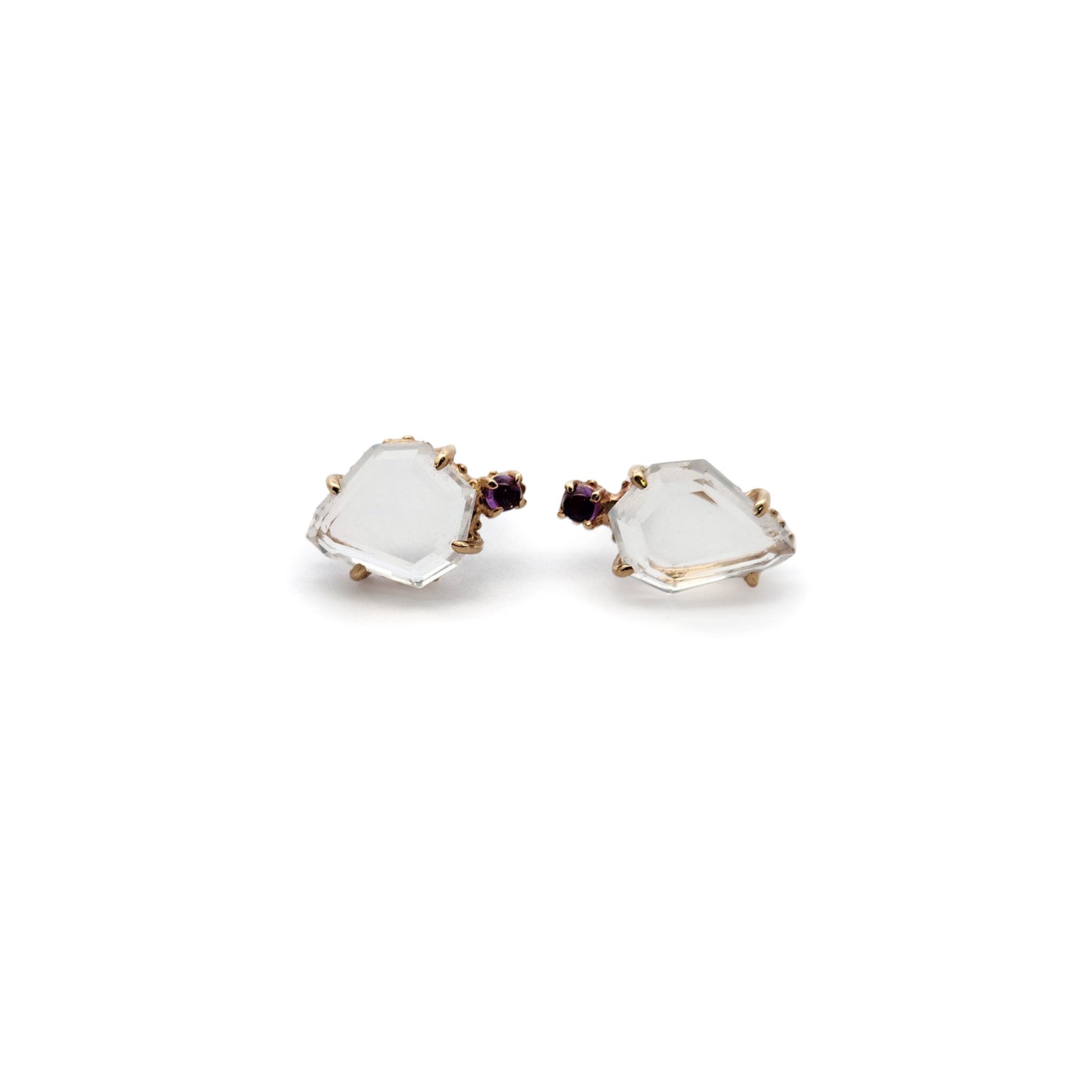 Geometric-Cut Quartz Asymmetric Stud Earrings