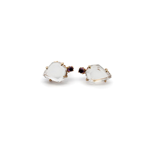 Geometric-Cut Quartz Asymmetric Stud Earrings