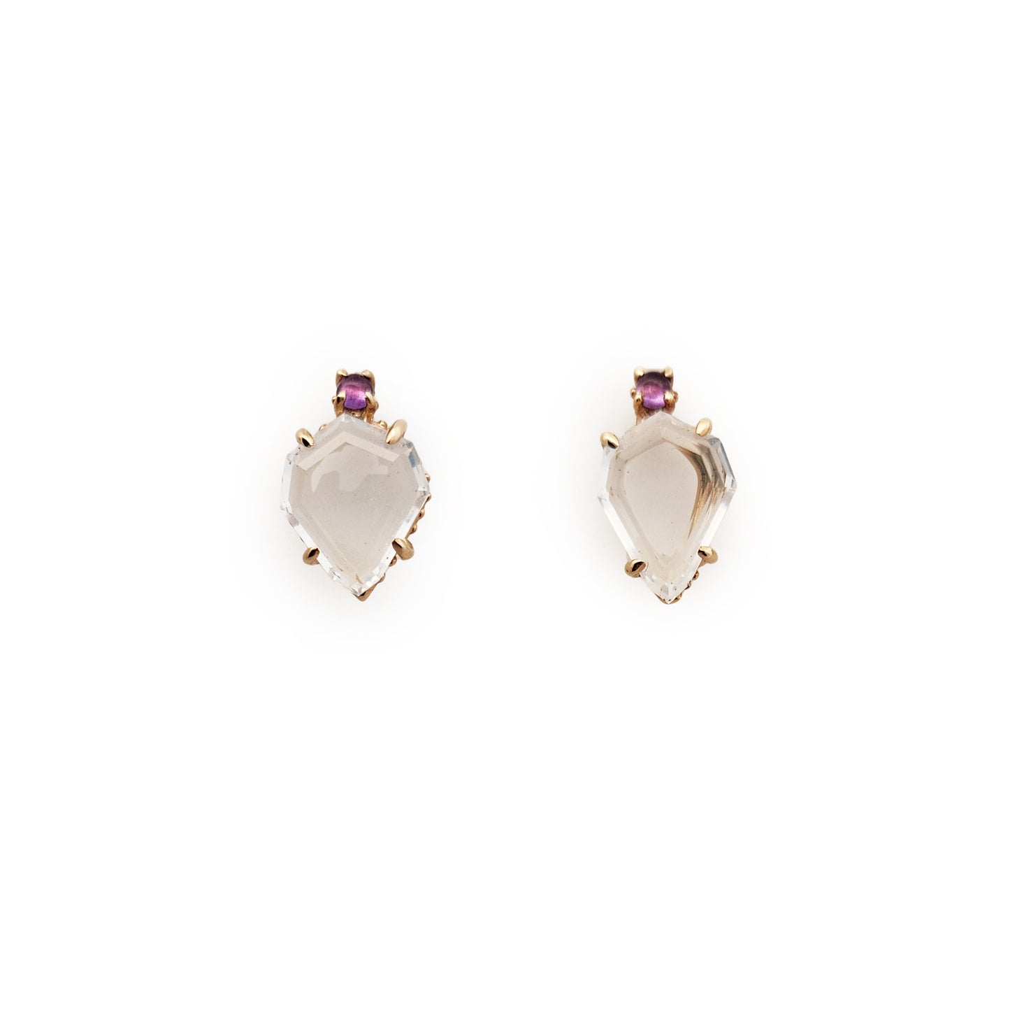 Geometric-Cut Quartz Asymmetric Stud Earrings