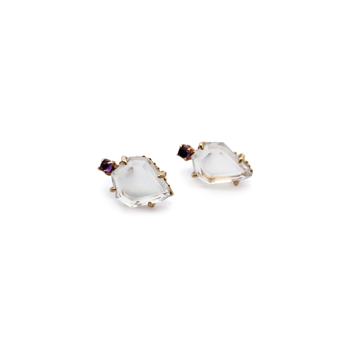 Geometric-Cut Quartz Asymmetric Stud Earrings