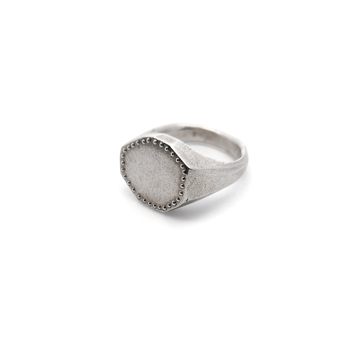 Sterling Silver Organic Textured Hexagon Signet Pinky Ring