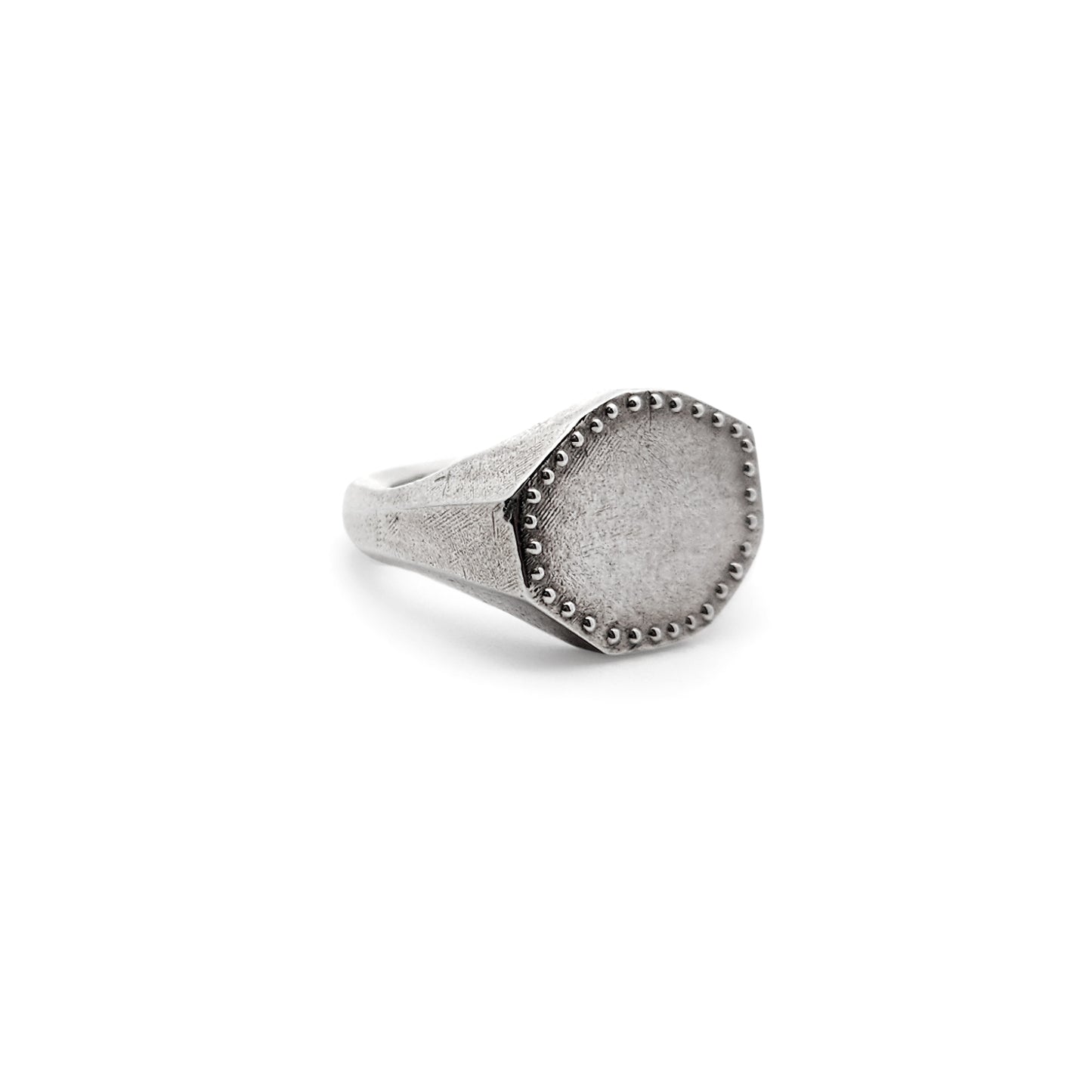 Sterling Silver Organic Textured Hexagon Signet Pinky Ring