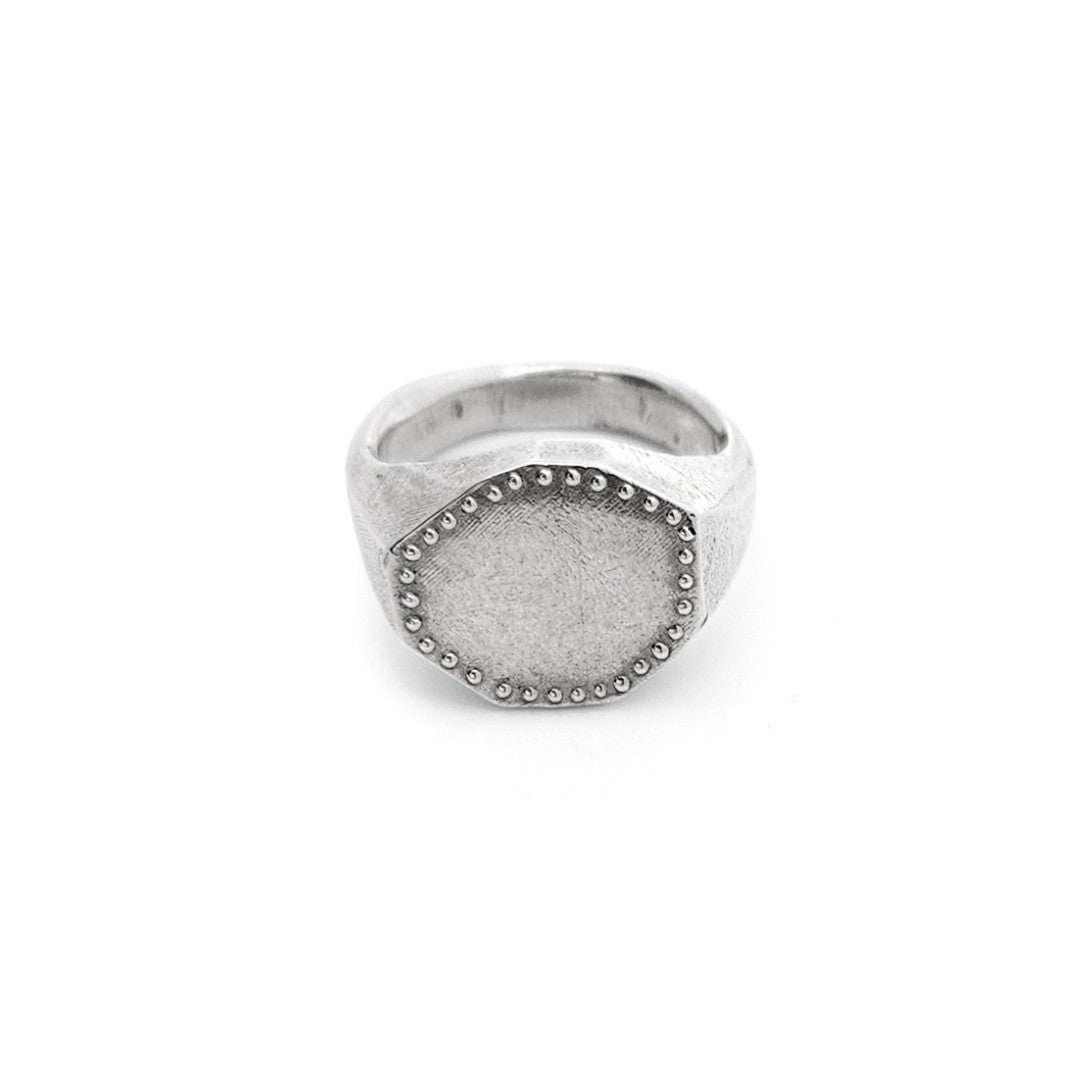 Sterling Silver Organic Textured Hexagon Signet Pinky Ring