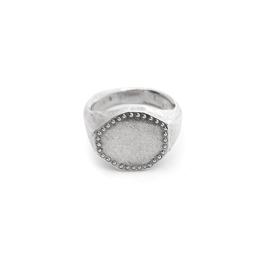 Sterling Silver Organic Textured Hexagon Signet Pinky Ring