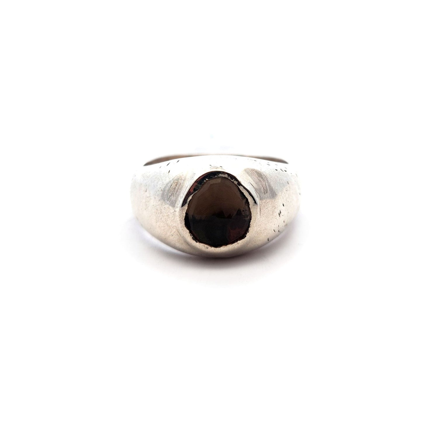 Wide Sterling Silver Band with Smokey Quartz