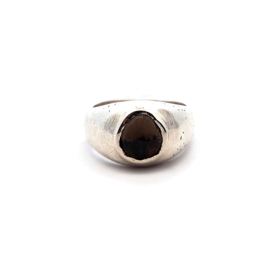 Wide Sterling Silver Band with Smokey Quartz