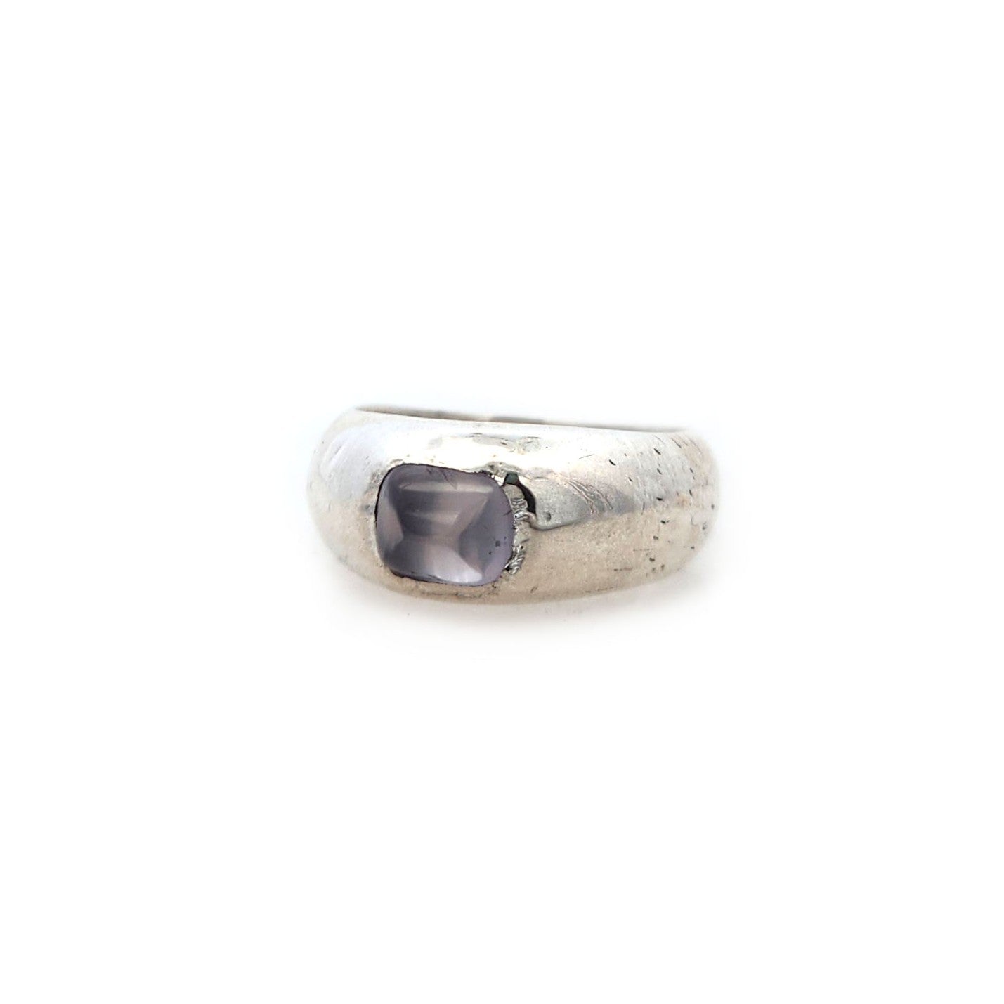 Wide Sterling Silver Band with Rough Pink Sapphire