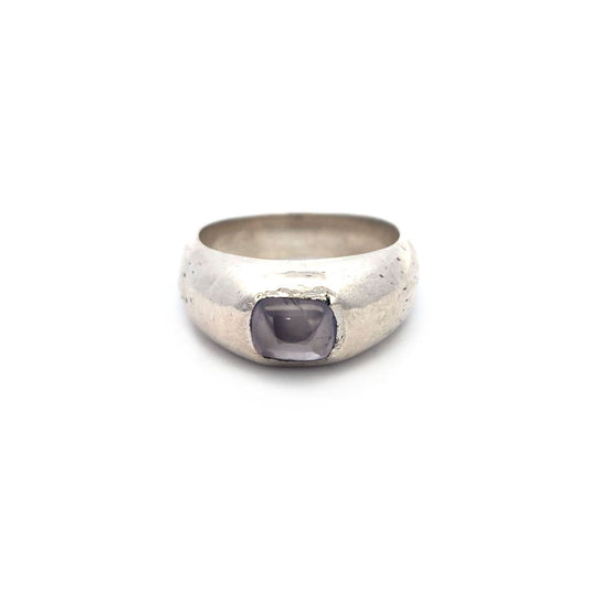 Wide Sterling Silver Band with Rough Pink Sapphire