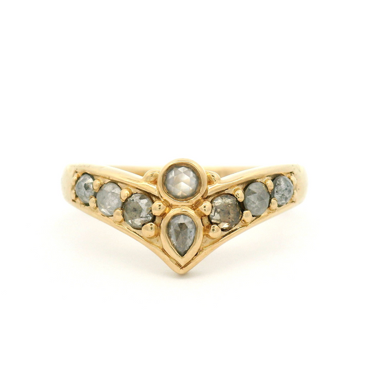 10k Yellow Contour Ring with 0.22cts Salt & Pepper Rose-Cut Diamonds