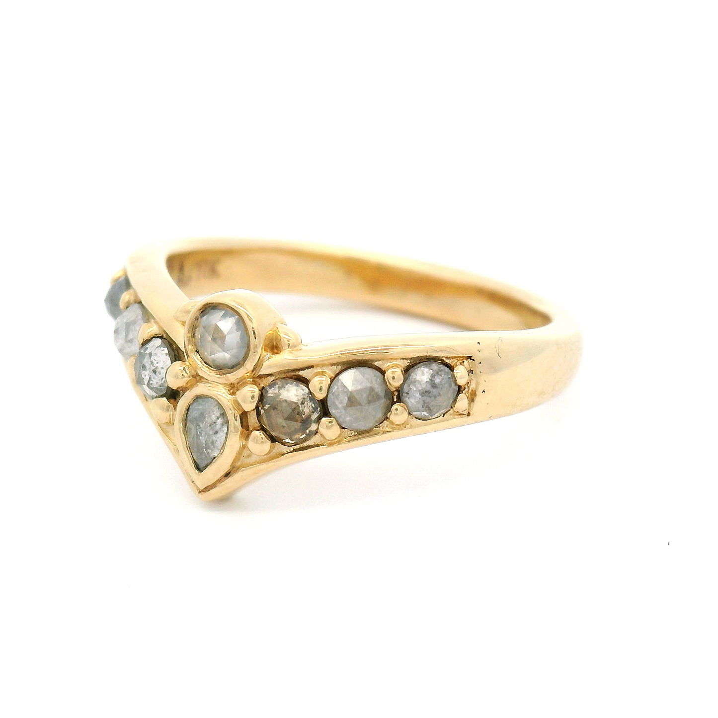 10k Yellow Contour Ring with 0.22cts Salt & Pepper Rose-Cut Diamonds