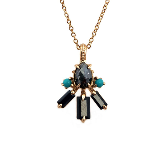 Black Diamond, Spinel & Turquoise Pendant